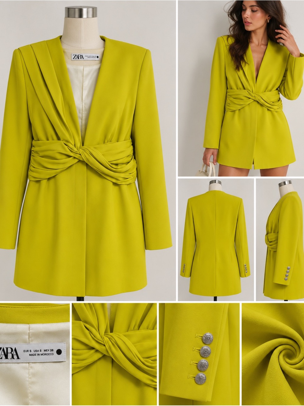 Zara Lime Twist-Waist Blazer Jacket